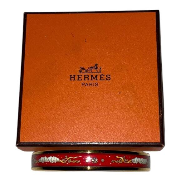 Hermes Enamel Cloisonne Yellow x Gold Bangle Bracelet W/Box - Picture 2 of 11